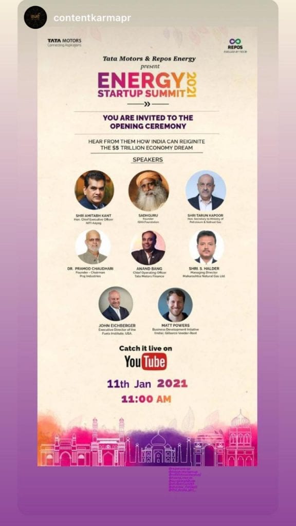 Tata Motors & Repos Energy to kick off Energy Startup Summit 2021 dr promod sadguru chetan aditi
